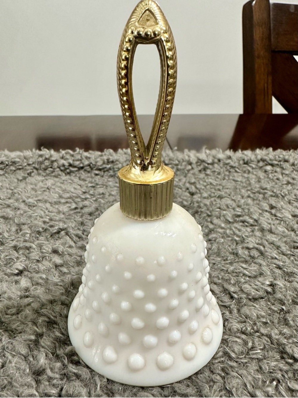 Vintage 1970s Avon Hobnail Bell Milk Glass Perfume Bottle